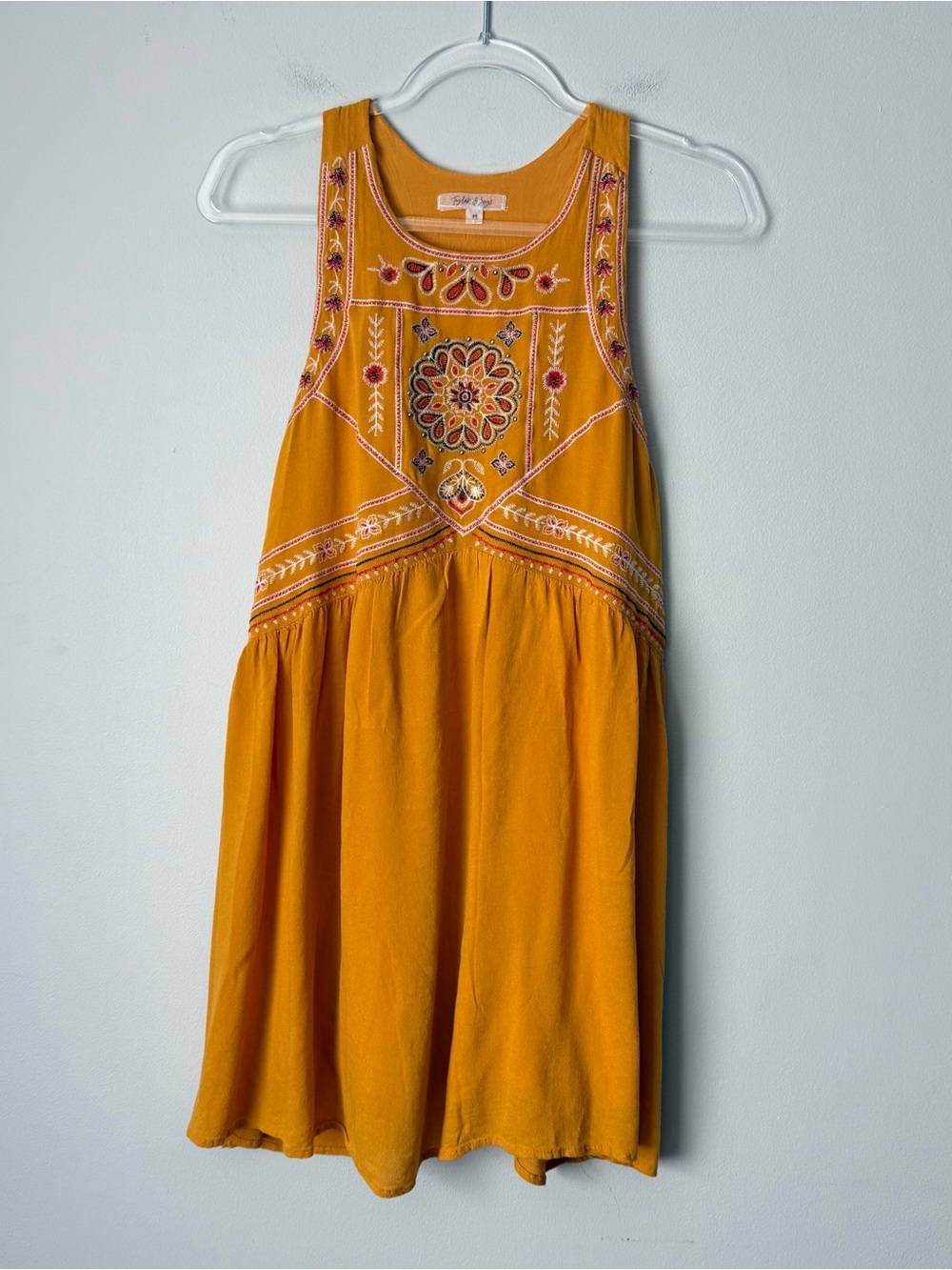 Taylor & Sage Mustard Embroidered Sleeveless Mini Dress